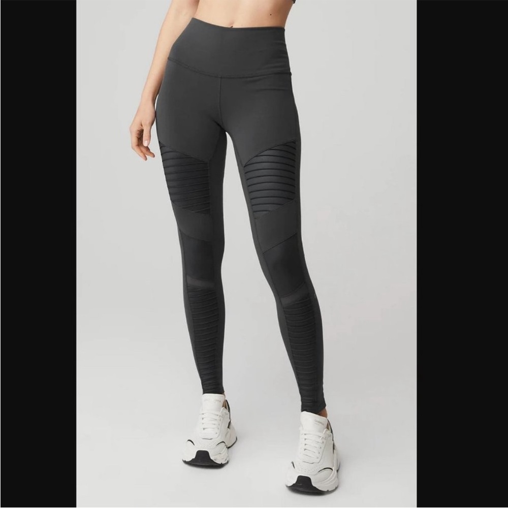 ALO Yoga Moto Mid Rise 27in Full Length Leggings Dark Grey S